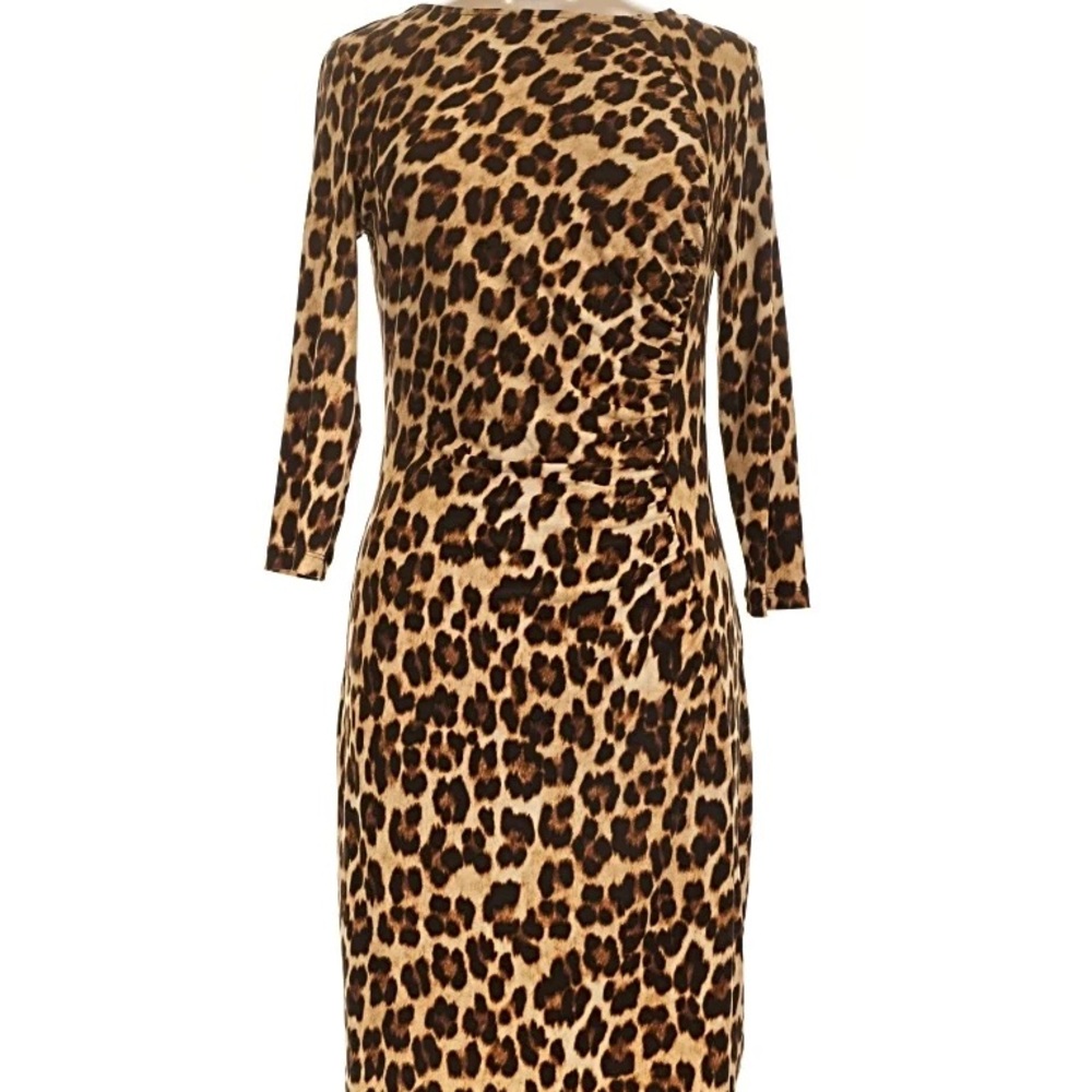 Jennifer Lopez Leopard Print Long Sleeve Bodycon Dress in Brown and Black